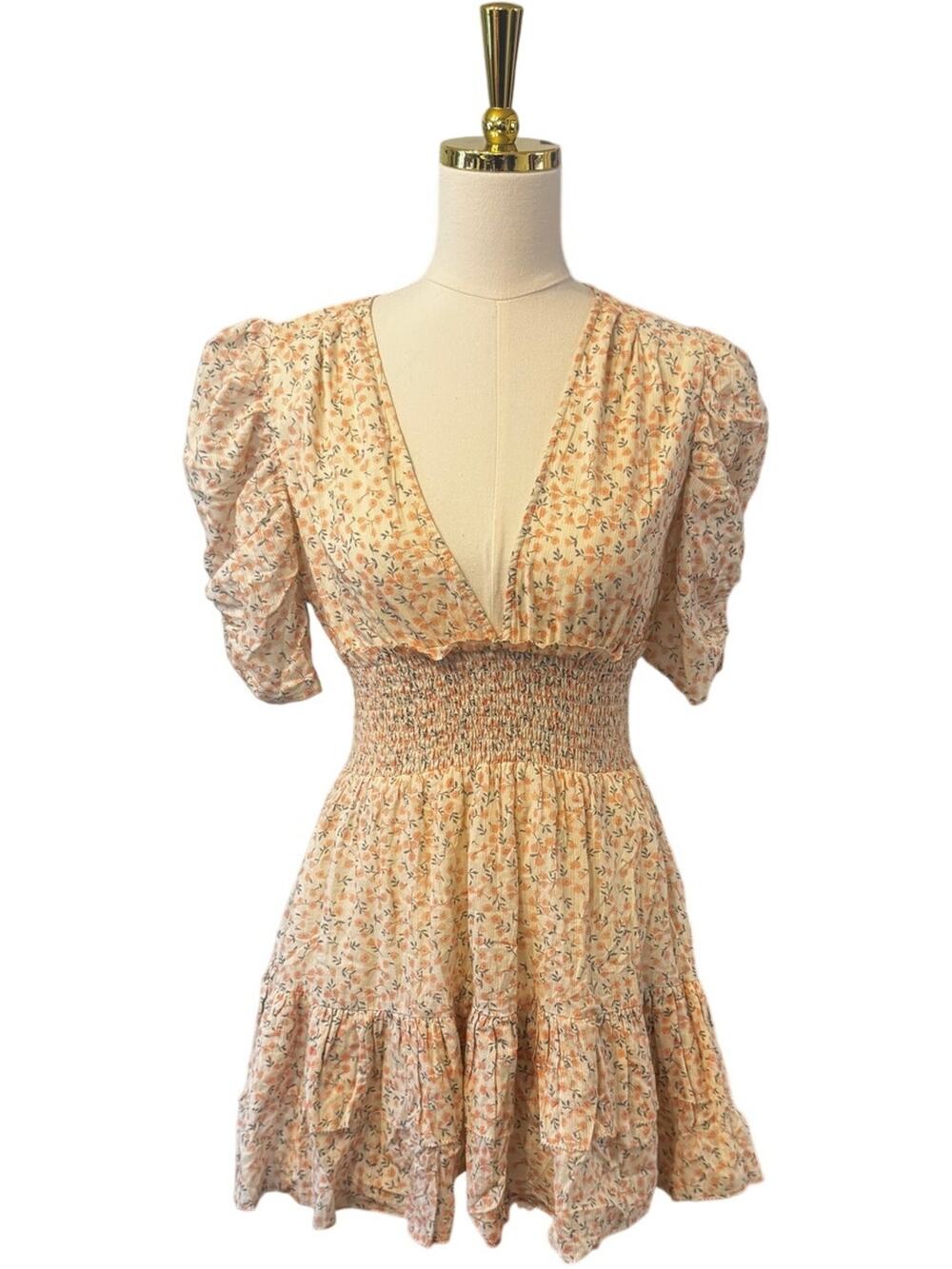 Cleobella Sadie Mini Dress Ditzy Floral Print Smocked Puff Sleeve XS